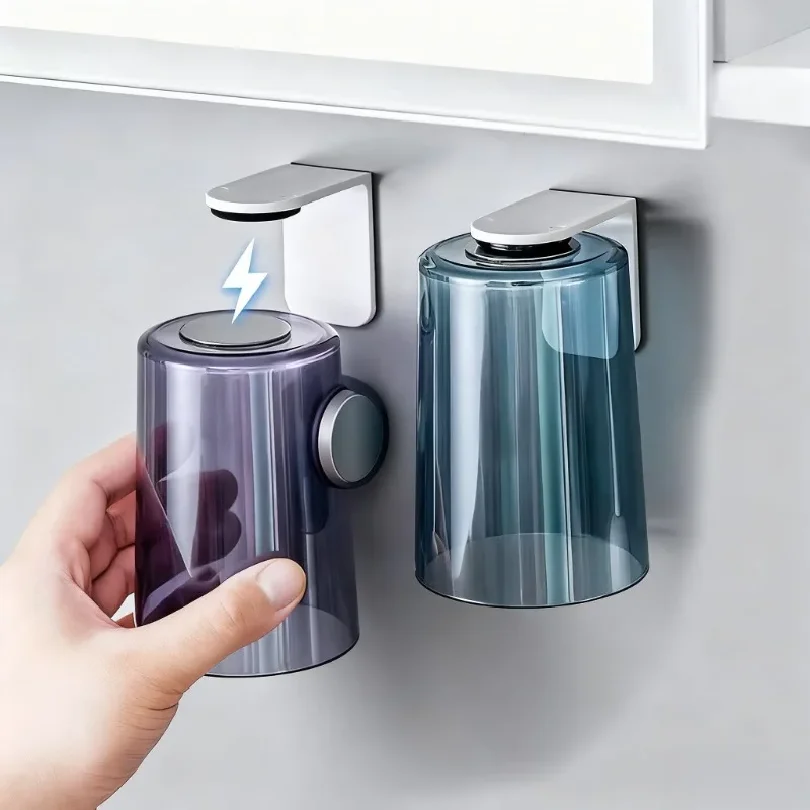 Magnetic Back Flip Cup, Transparent and Simple Household Toiletry Cup, Wall-Mounted Toothbrush Cup, Toothbrush Holder Shelf