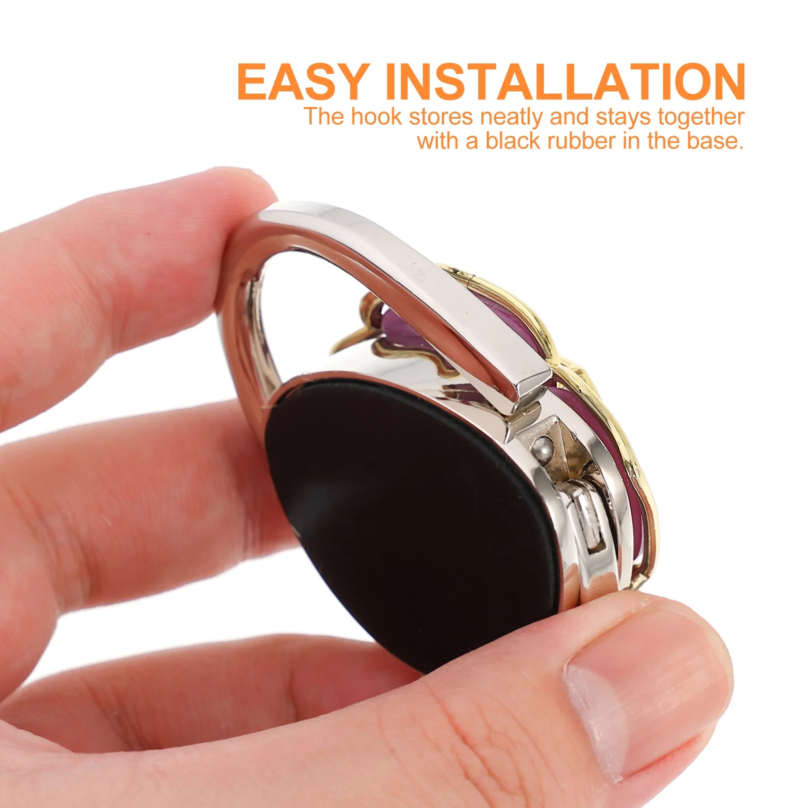 Klappbarer Handtaschenhaken-Aufhänger, lila Zinklegierung, Acryl, 115 mm, erweitert, 50 x 70 mm, gefalteter, rutschfester Taschen-Tischhalter für Restaurant