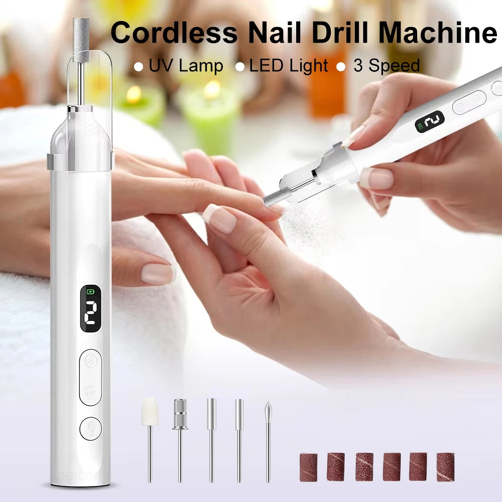 Elektrische Nagelbohrmaschine, wiederaufladbarer Mini-Nagelschleifer, Werkzeug zum Entfernen und Polieren von Acrylgel für die Nagelpflege zu Hause, Maniküre und Pediküre – Detail 1