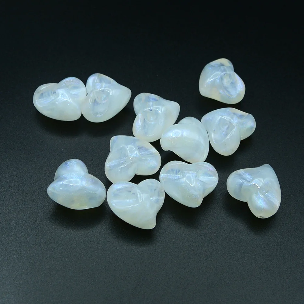 10 Pieces  18 * 20mm Blue Emitting Acrylic Heart-shaped White Beads  DIY Charm Handmade Hair Clip Necklace Bracelet Accessories