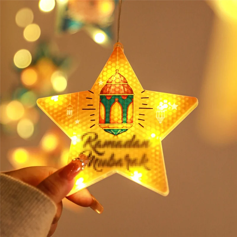 AA87 EID Mubarak Ramadaled Star Moon Colored Lights Strings Indoor Ambiance Decoration Hanukkah Battery Pack Curtain Light, Dura