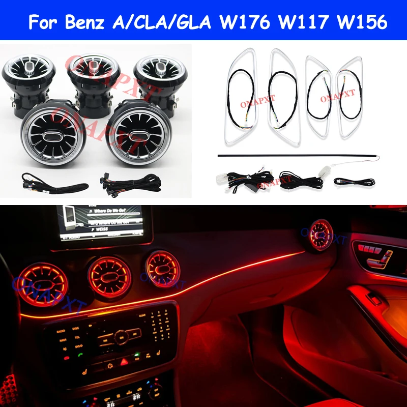 For Mercedes-Benz A CLA GLA W176 W117 W156 A45 CLA45  Ambient Light LED Bluetooth APP Air Vents Turbine Nozzle 12 Colors 