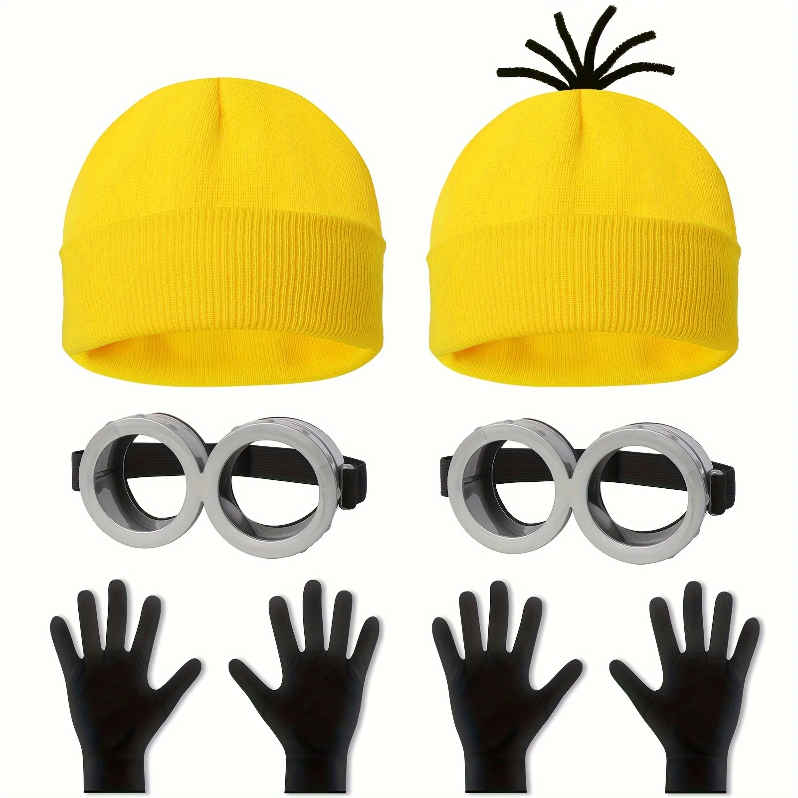 

3Pcs Cosplay Costume Helloween Set - Adjustable Goggles, Yellow Beanie with Flexible Wig, Black Gloves - Party Dress Up Kit