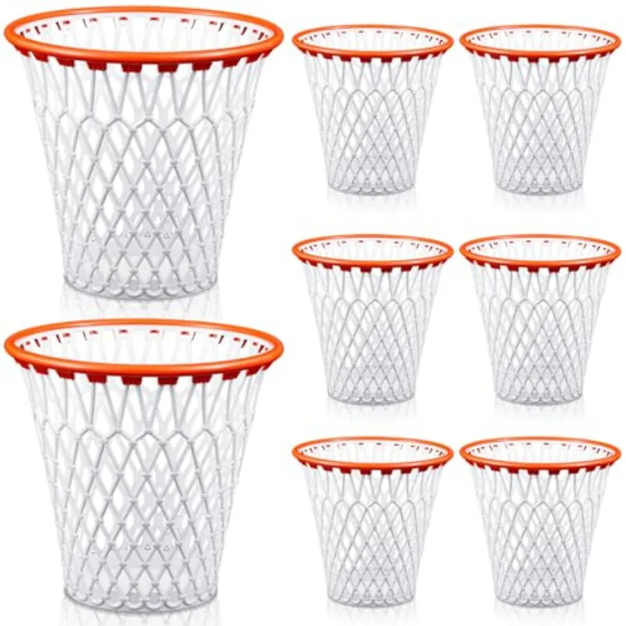 

8 Pcs Basketball Trash Can Net Round Wastebasket 4.5 Gallon Basketball Hoop Holder Display Garbage Plastic Mesh Waste Basket Bi