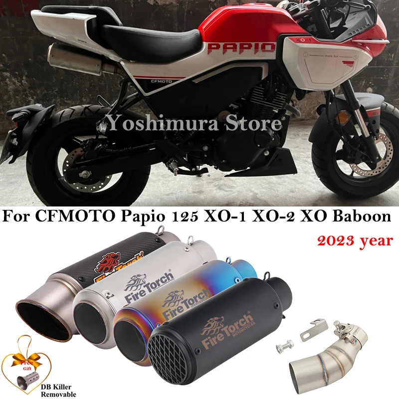 Slip On For Cfmoto Papio125 Xo-1 Xo-2 Xo Baboon 2023 Motorcycle Exhaust System 51MM Middle Link Pipe Espace Muffler Carbon Fiber