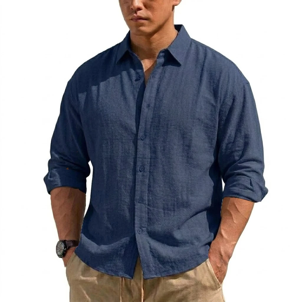 New Men's Long Sleeve Cotton Shirt Luxury  T Shirt Elegant Men's Linen Shirts Autumn Breathable Hawaiian Shirts Button T-shirt