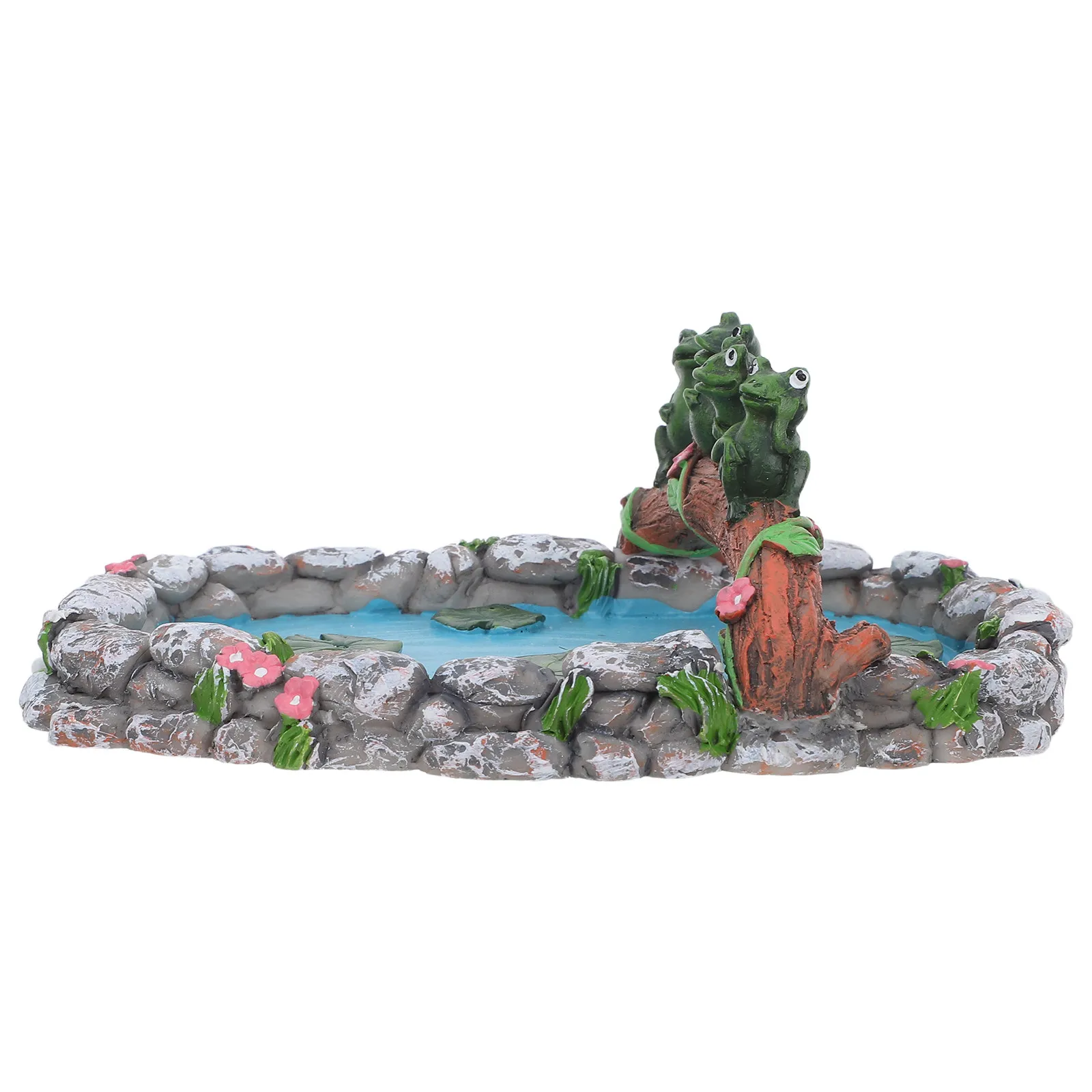 Miniature Garden Frog Pond Sculpture Resin Fairy Garden Water Feature Micro Landscaping Resin Pond Ornament Mini Pool with Frog