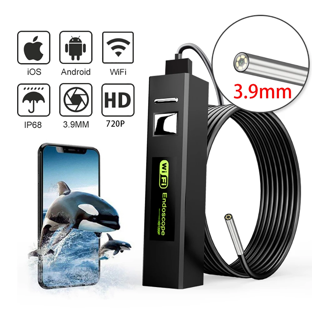 

3.9mm 720p Rigid Cable WIFI Endoscope Water-proof IP66 CMOS Borescope Inspection Digital Microscope Camera Otoscope