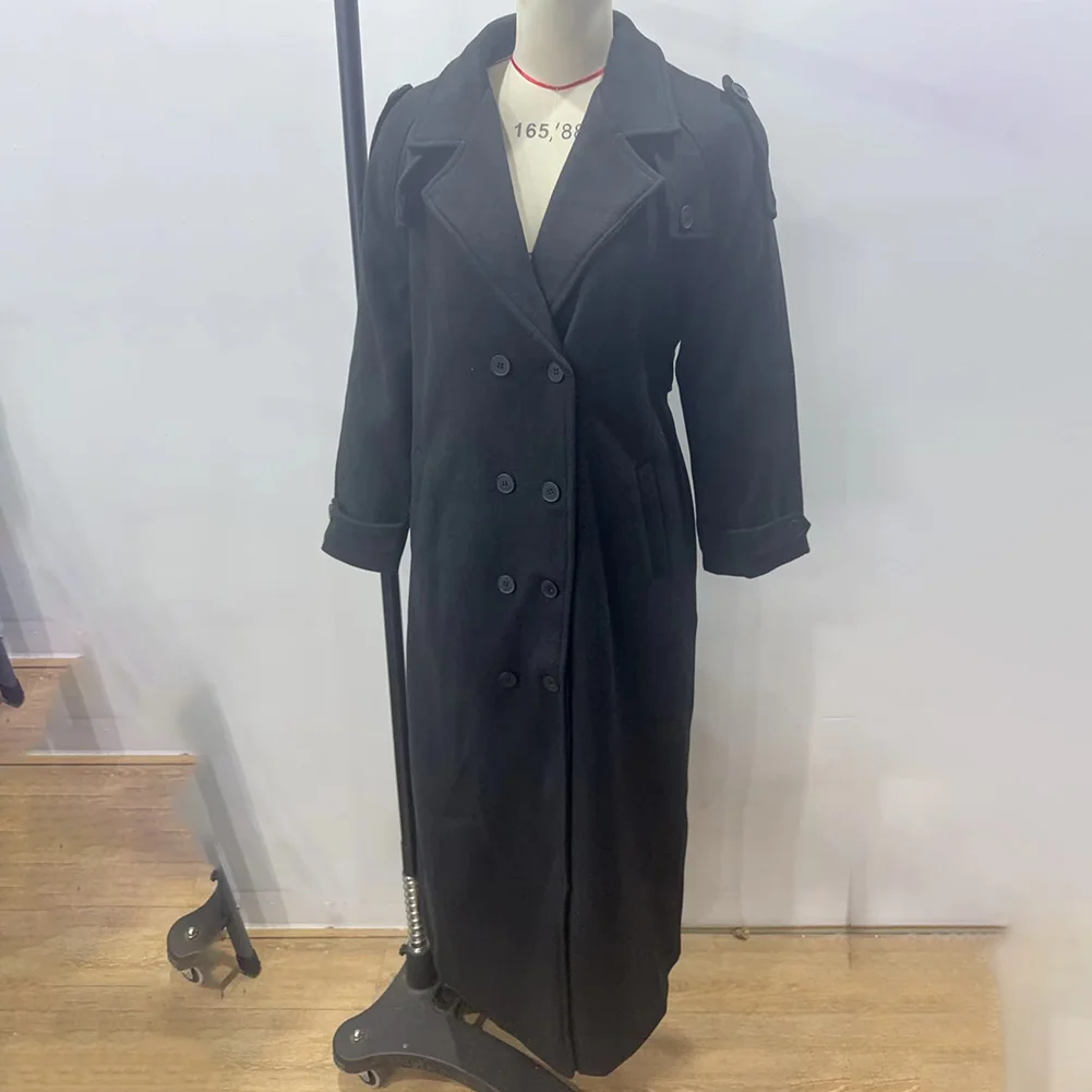 

132cm, M 133cm, L 134cm Women Overcoats Black Fashion Coat Brown Loose Overcoat Elegant Vintage Coat Long Sleeve Outerwear