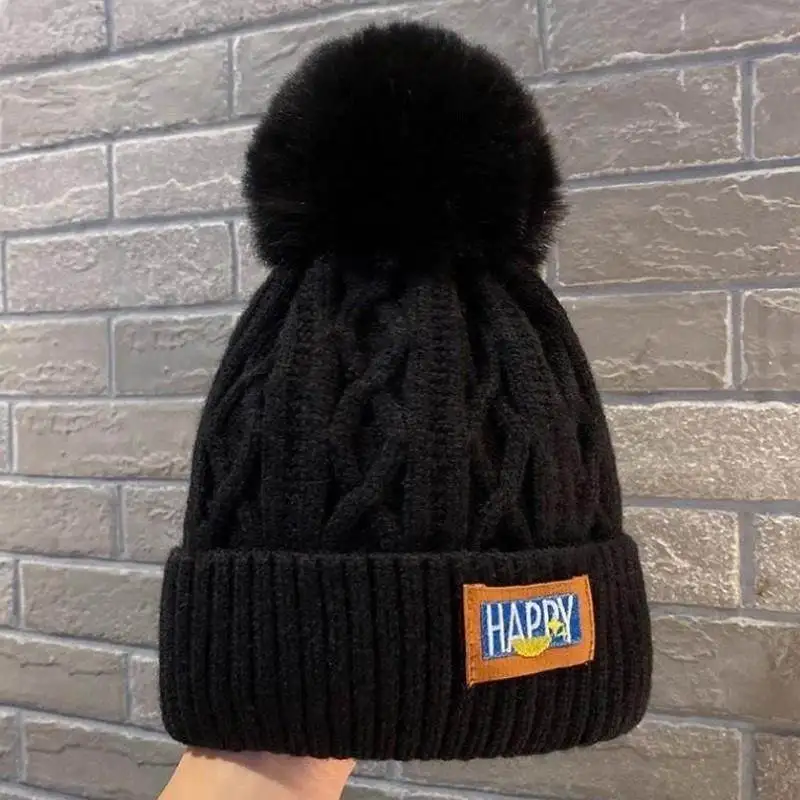 

Зимняя вязаная шапка Thiened Fce для женщин, большая, с защитой ушей, теплая, для холодной погоды, белая вязаная шапка