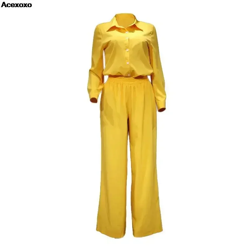 2023 summer new women's fashion casual high fixed autumn and winter temperament solid color shirt casual suit two-piece set