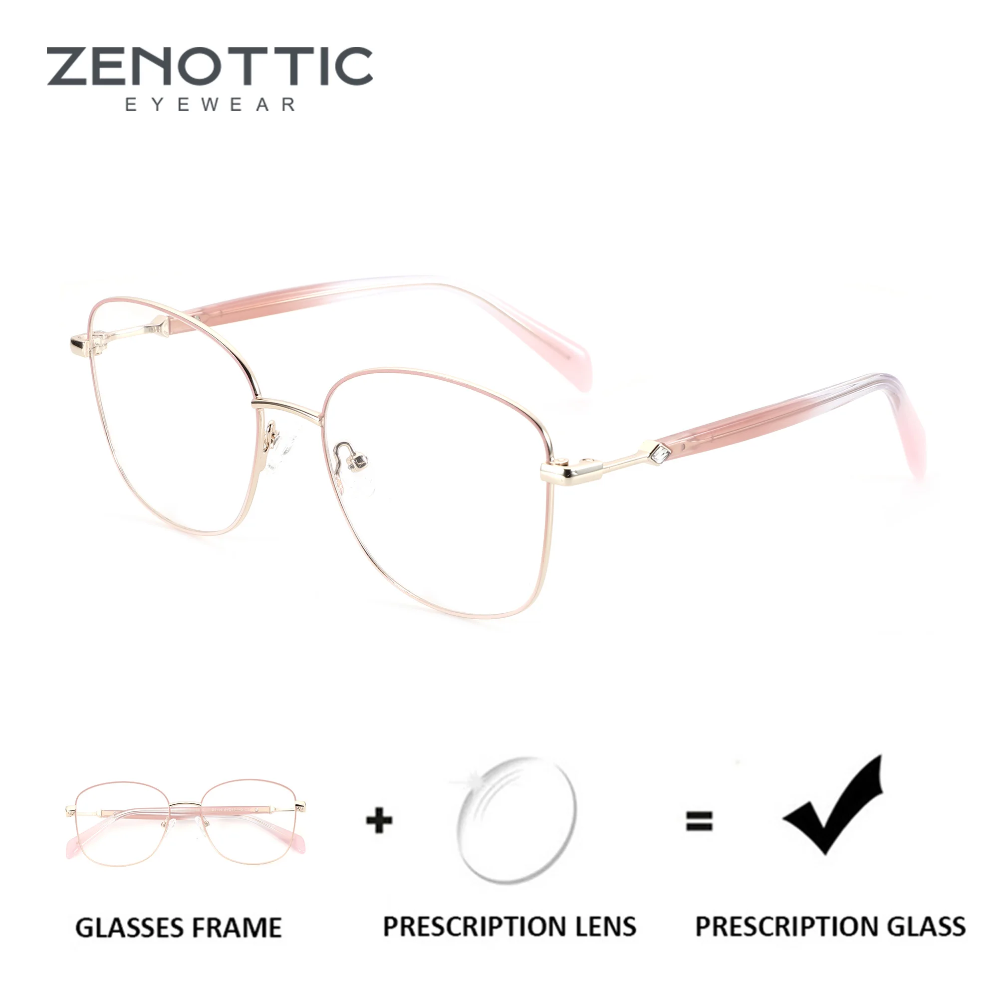 ZENOTTIC (Größe M) Schmetterlingsbrille aus Legierung, Korrektionsbrille für Myopie, photochrome optische Gläser für Damen