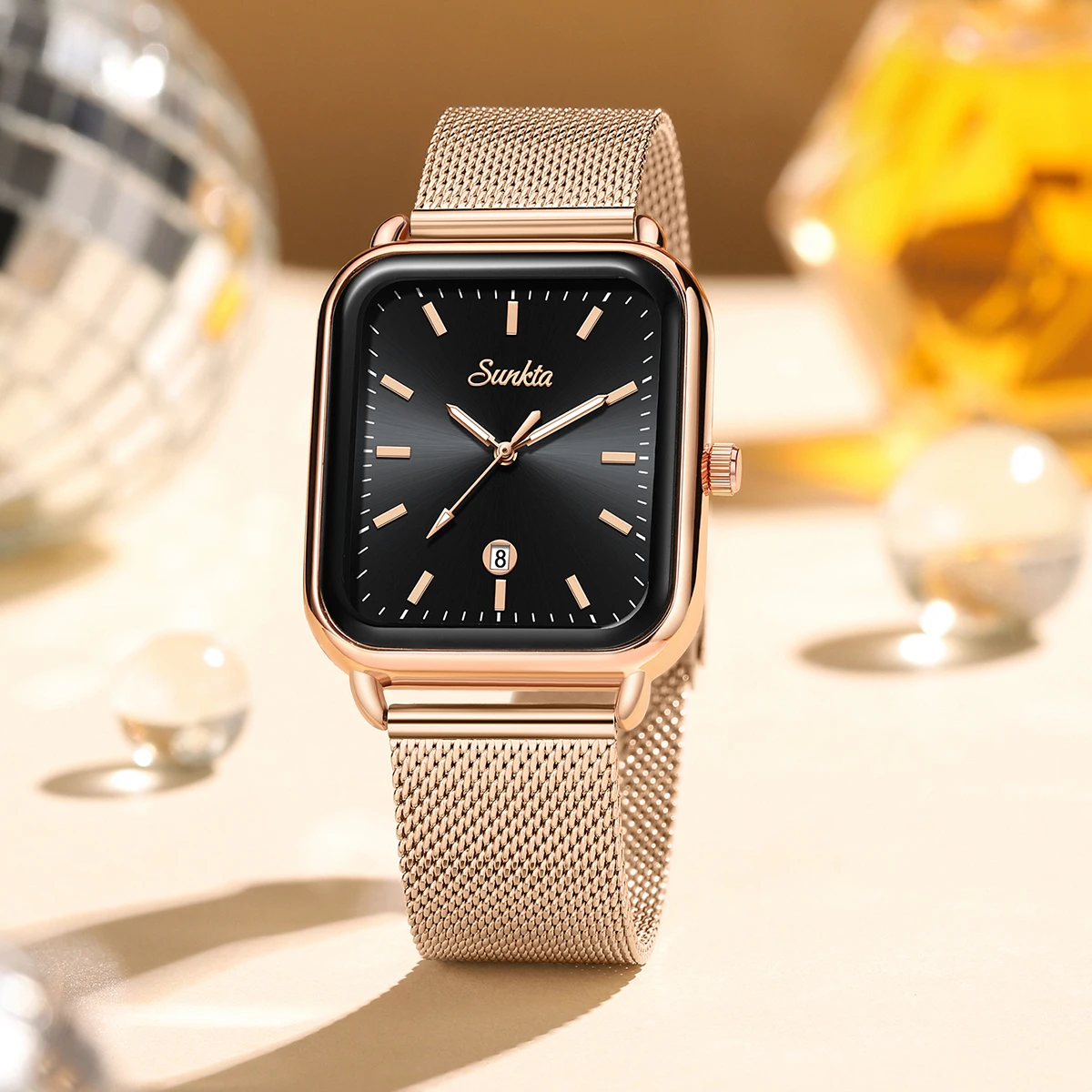SUNKTA Ladies Watch 2026 Square Women's wristwatch Quartz Calendar Elegant casual fashion Retro Watch women Relogio Feminino+BOX