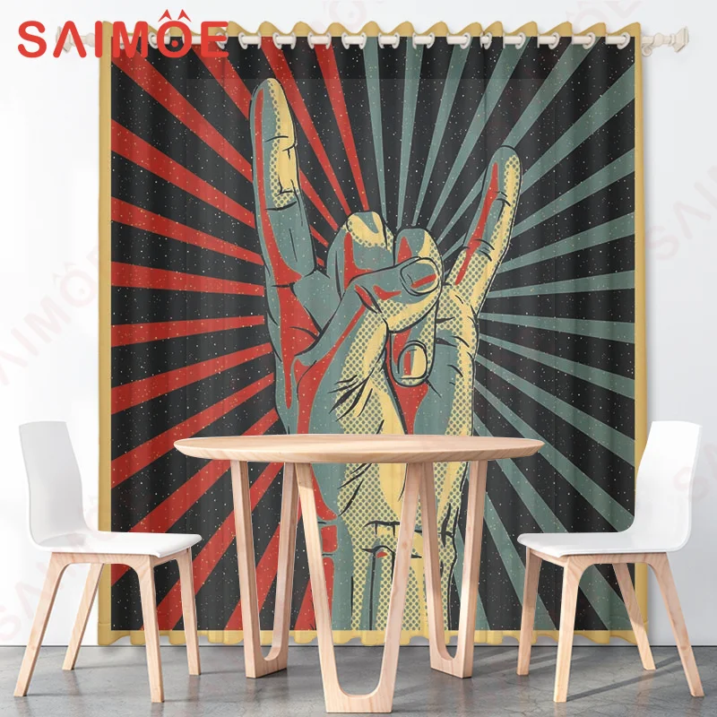 3D Modern Classic Music Background Curtains Character Microphone Notes Thin Polyester Fabric Office Decoration Custom with Hooks