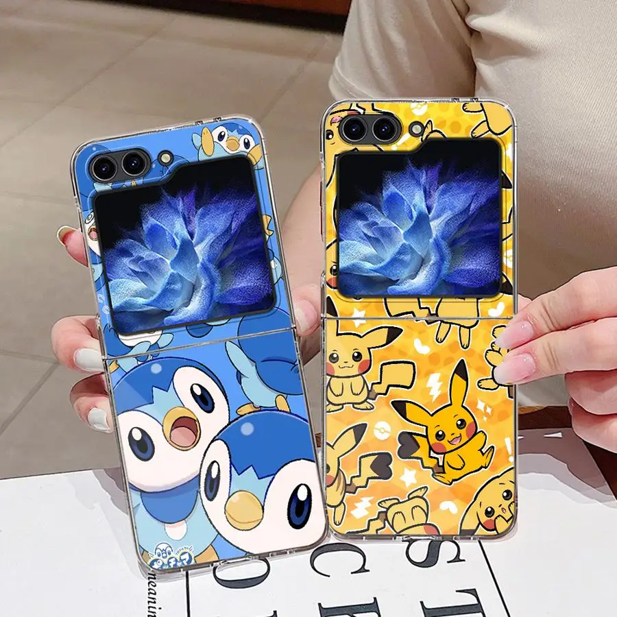 Funda rígida para teléfono Samsung Galaxy ZFlip7 ZFlip4 ZFlip5 ZFlip6 ZFlip3 Z Flip 7 6 5 4 3 lindo Pokemon Pikachus