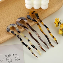 French Twist Hair Stick Clip Vintage Celluloid Acetate Large Wavy U-Shaped Hairpin Tortoise for Shell Women Updo Chignon