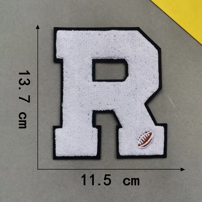 Fleece Embroidery Letter Sew on Patches Colored R Badge Rugby Emblem Appliques Fashion Logo for Boy Sweatshirt Hoodies DIY Decor