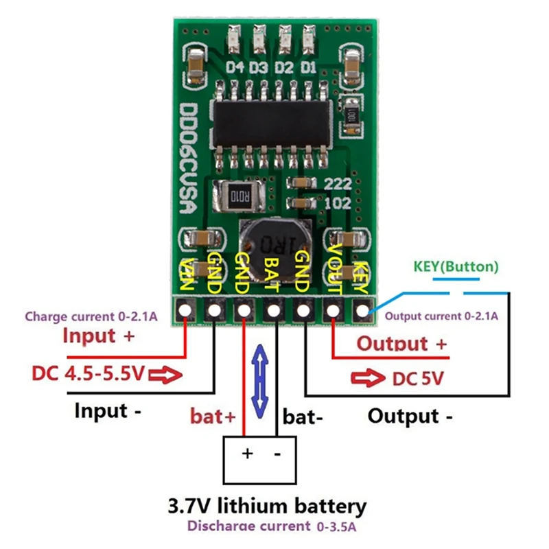 3 unidades 2.1A 5V carga/descarga (impulso)/proteção da bateria/módulo indicador 3.7V lítio DD06CVSA