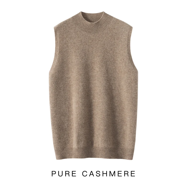 2023 Winter 100% Cashmere Knitwears Women Vests Winter New Fashion High Collar Pullovers  Ladies Cashmere Vest SWS01