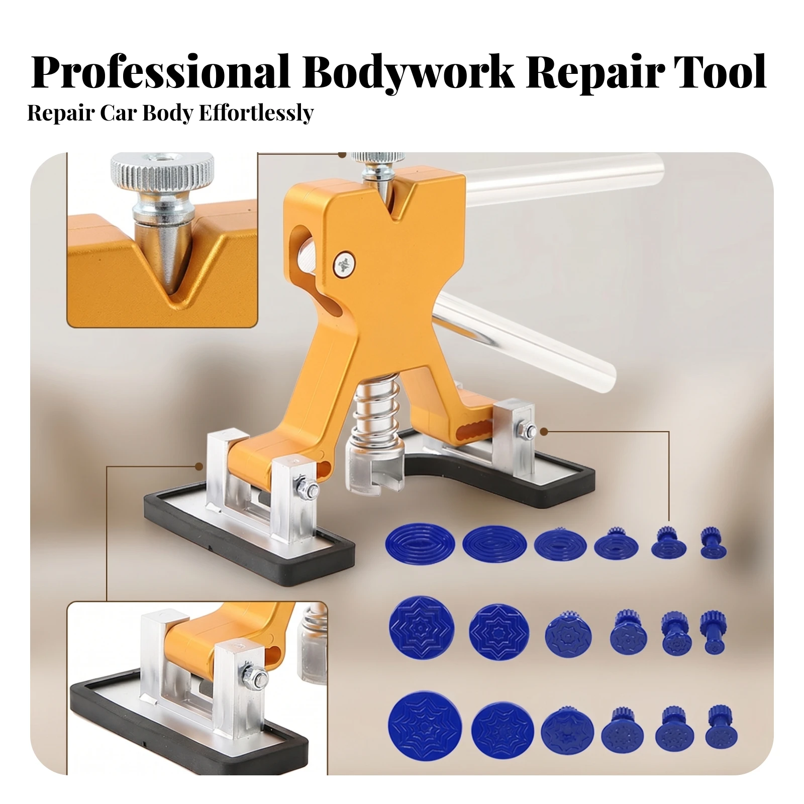 

Car Dent Repair Pulling Tool Spring-Loaded Paintless Dent Repair Tool Gold-Colored Rubber-Padded