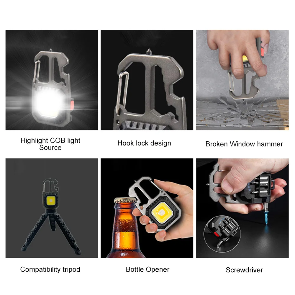 Mini COB Keychain Flashlight Rechargeable Tent Light Outdoor Work Light Emergency Lamp Waterproof Camping Lamp with Screwdriver