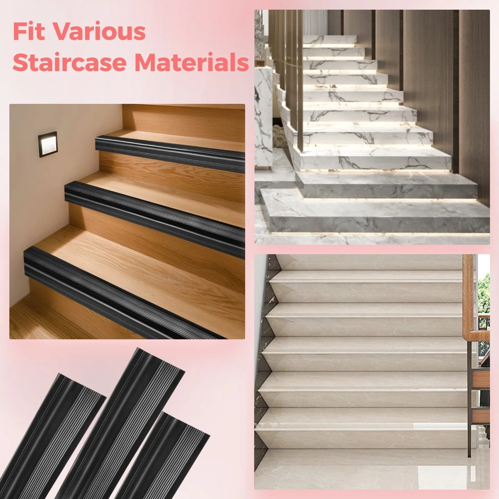 8Pcs Stair Nosings Self Adhesive Stair Edge Protectors Non-Slip Stair Step Strips Stair Edge Molding Waterproof Steps Edge Trims