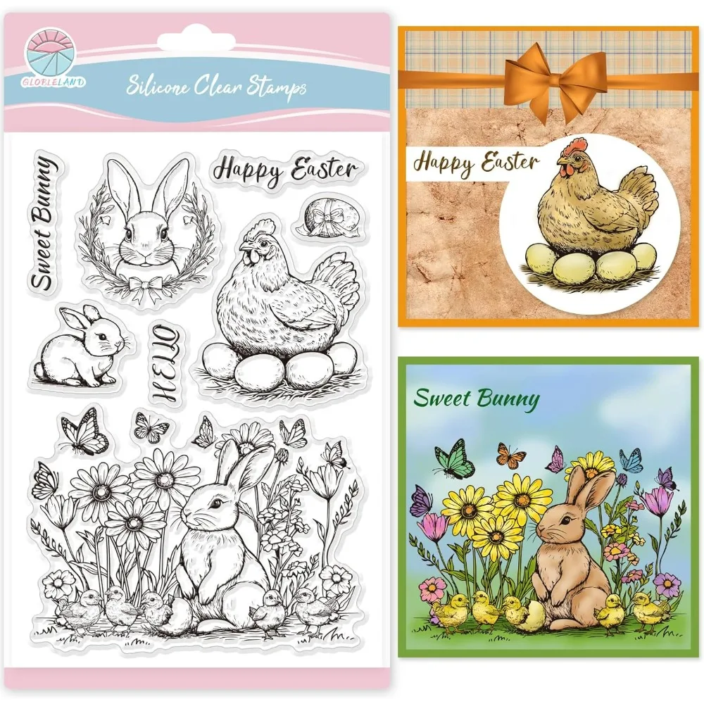 1PC Ostern Kaninchen Klare Stempel für Kartenherstellung Ostern Huhn Stempel Grüße Frohe Ostern Transparente Stempel