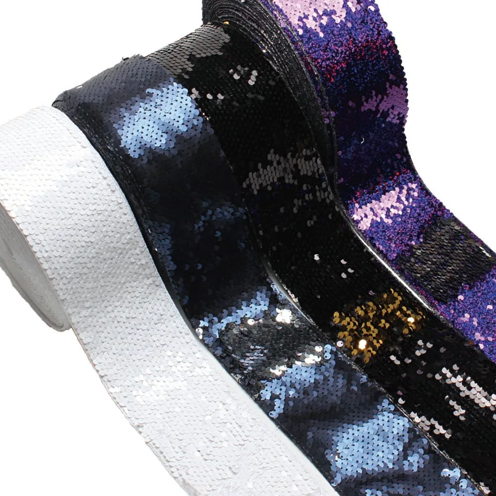 Cheep Price 3inch 75mm Reversible Sequin Ribbon for Hairbows DIY Craft Materials 20yards in stock