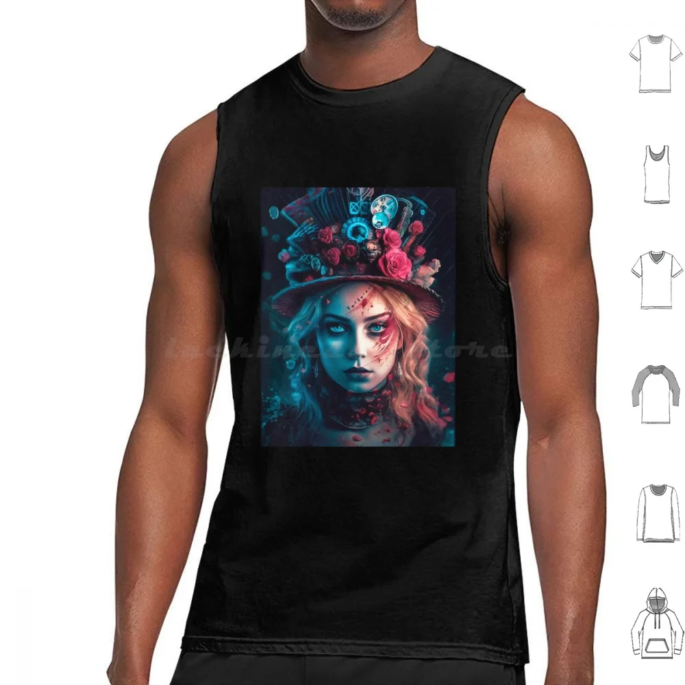 أليس هل أنت جنون القوطية الظلام الجمالية تانك القمم طباعة القطن الشرير أليس في أليس القوطية أرنب الظلام القوطي Steampunk البخار #1