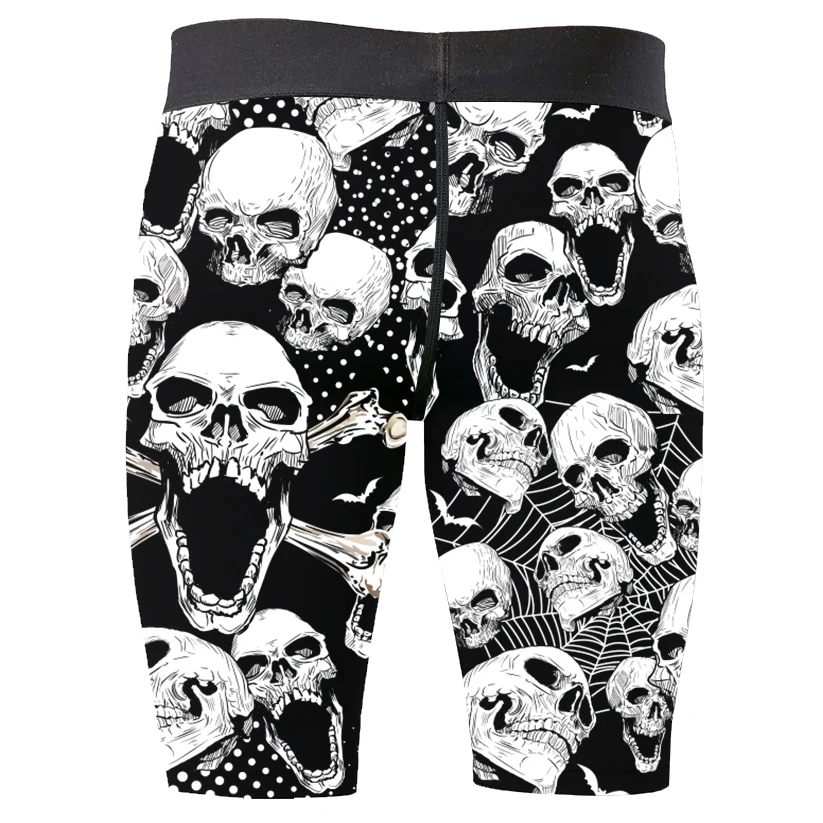 Men's printed swimsuit, swimming and surfing underwear, beach tight shorts, quick drying skull head swimsuit, gym swimsuit