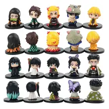 10pcs/Set Q Version Demon Slayer Sitting Ghost Doll Tanjiro Nidouzi Inosuke Zenizu Figure Action Figure Movie Model kid Toy Gift