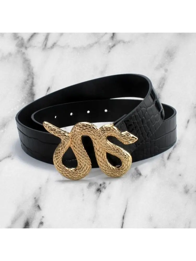 

652F женские ремни Locomotive с золотой змеиной пряжкой, тонкий регулируемый пояс, универсальные платья, юбка, пальто, пояс