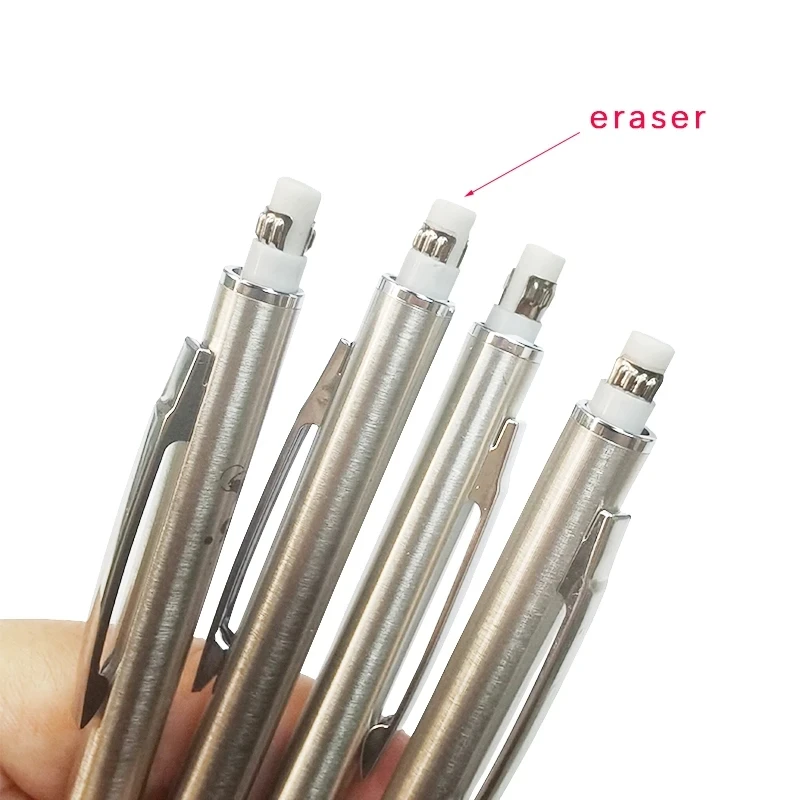 0,5 0,7 0,9 mm Metall-Druckbleistift mit Radiergummi-Set 2B/HB Mine Art Sketch Zeichenzubehör Automatisches Bleistift-Schreibpapier – Detail 3