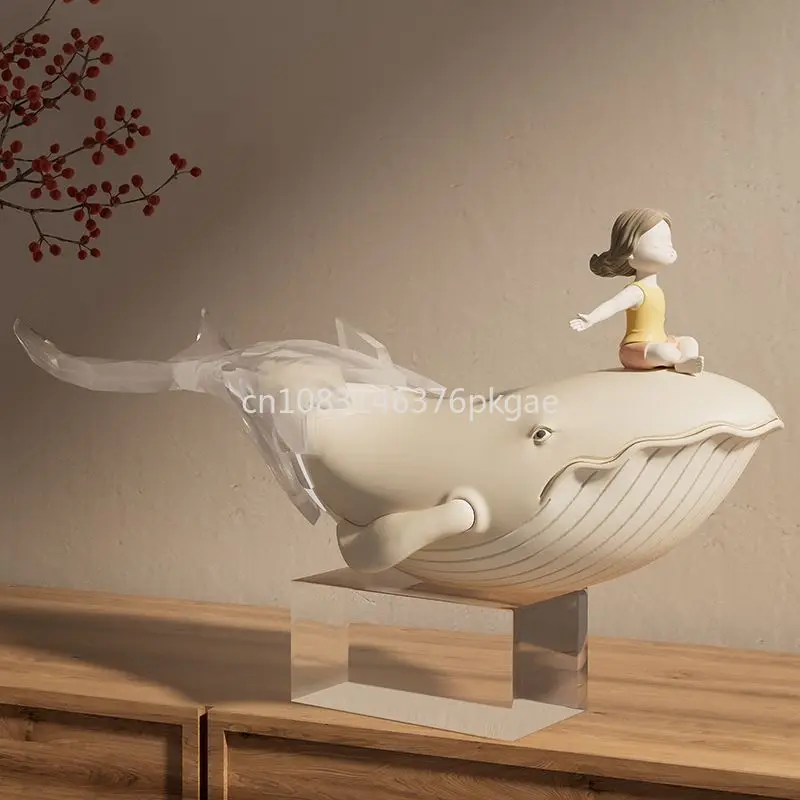 

Riding The Wind and Waves Whale Decoration Art Home Advanced Sense Soft Installation Living Room Study TV Cabinet Decoration