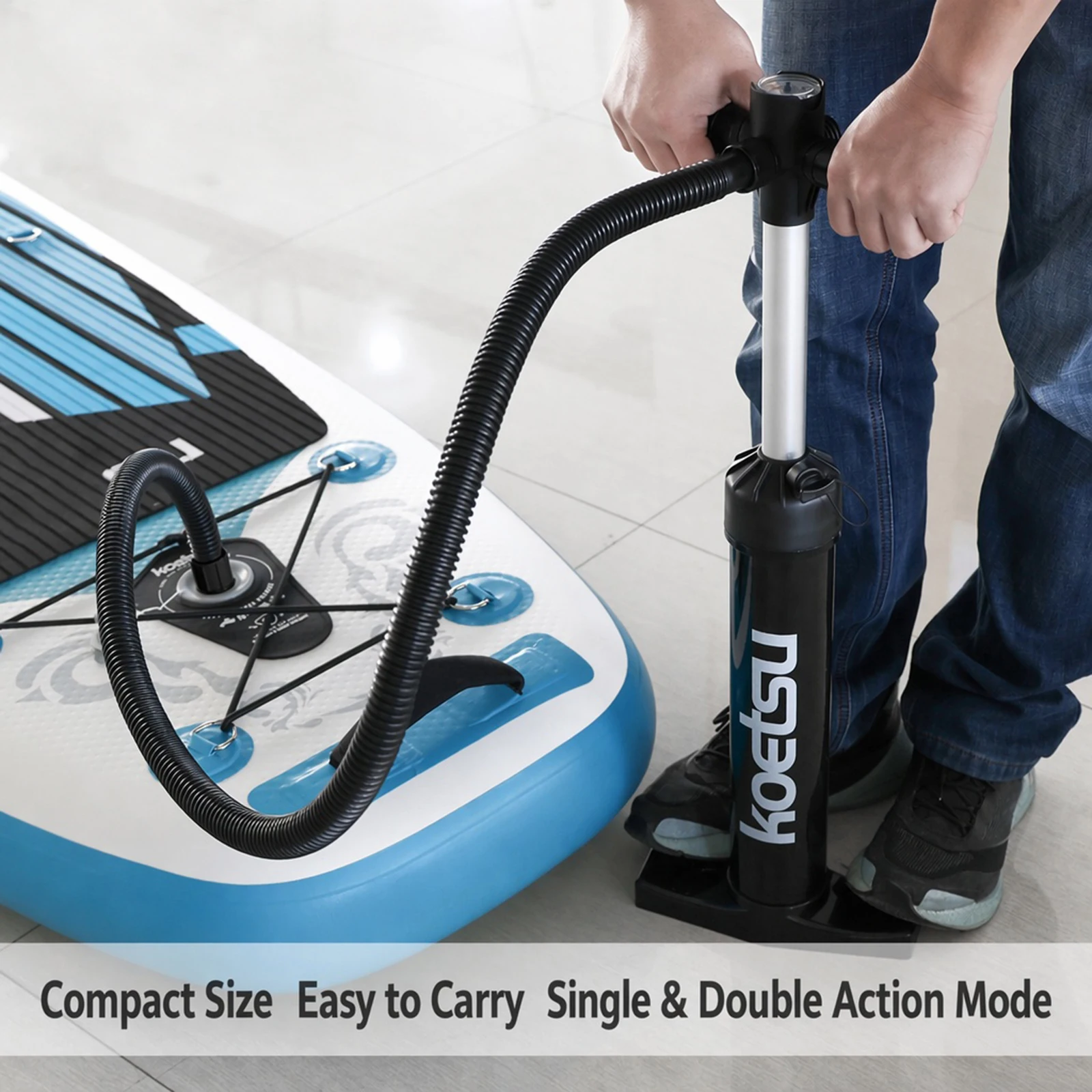 Portable Dual Action Hand Pump for Paddleboard Inflatable Kayak Raft 2-Way Inflate Deflate with Gauge