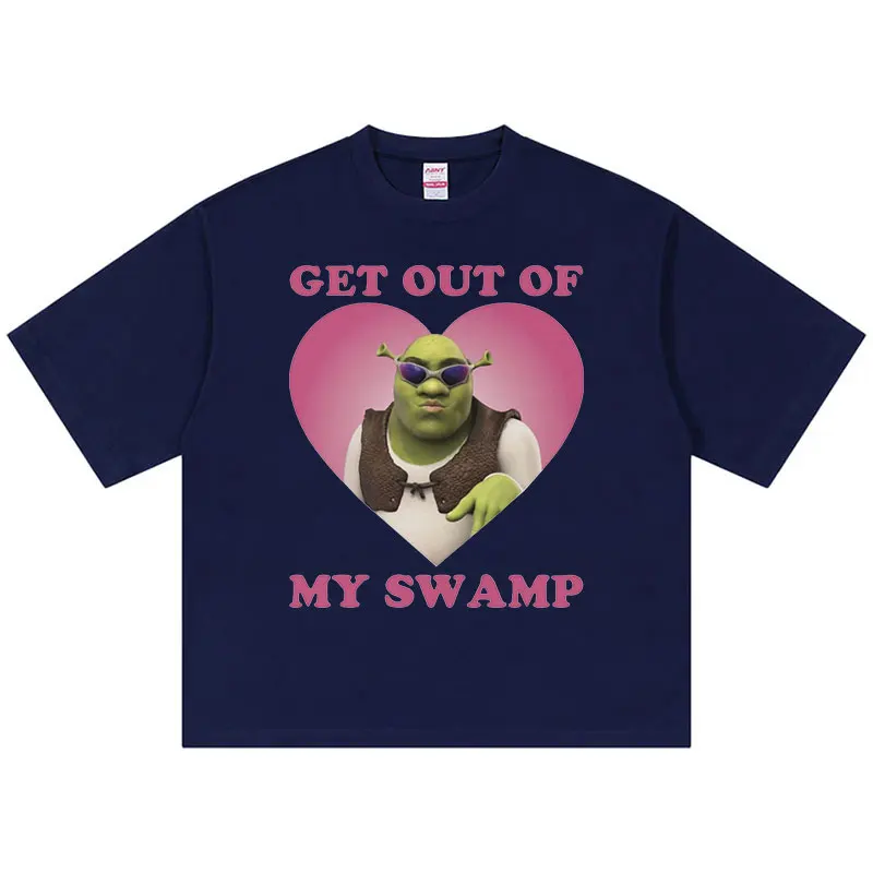 Get Out of My Swamp Shrek Funny Meme T Shirt Men's Women Retro High Quality O-Neck T-shirts Summer 100% Cotton Oversized T-shirt