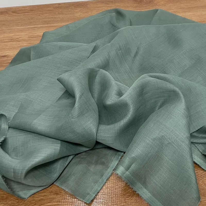 High count pure ramie fabric Pure grayish green sewing materials Dress shirt robe pastoral material for clothes