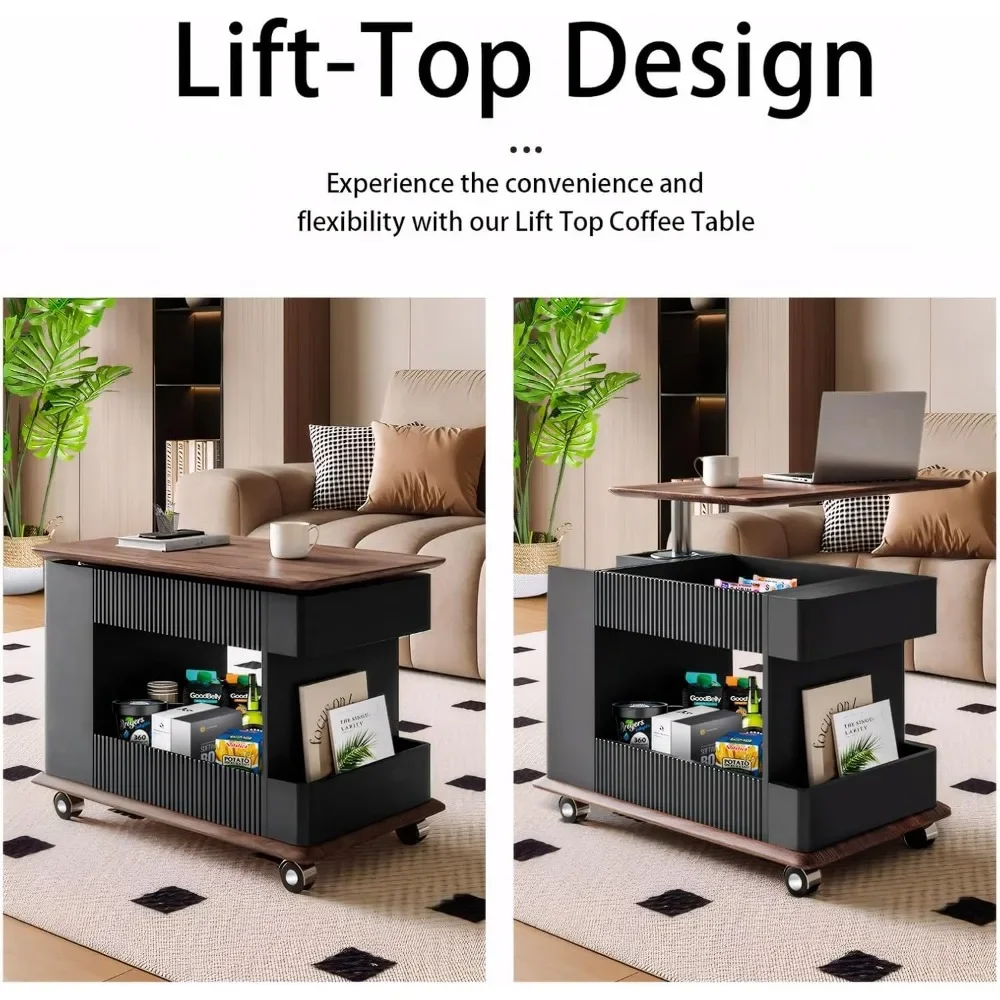 Mesa de centro elevatória - mesa de centro preta elegante com armazenamento para sua sala de estar