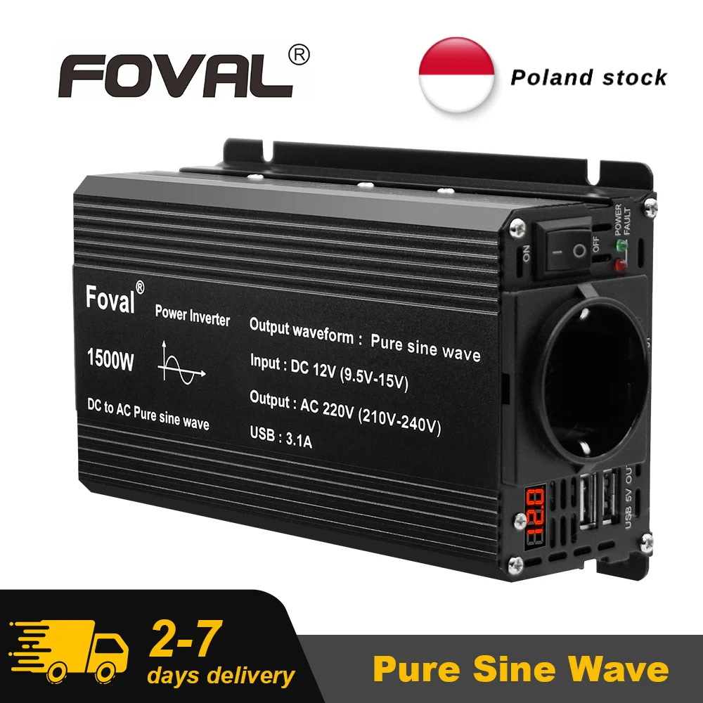 Reiner Sinus-Wechselrichter 1500W/2200W/2600W 12V auf 220V 50Hz Stromwechselrichter Ladegerät Adapter EU-Stecker mit Dual-USB für Wohnmobil/Motorhome/Off-Grid/LKW/Bootsanwendung
