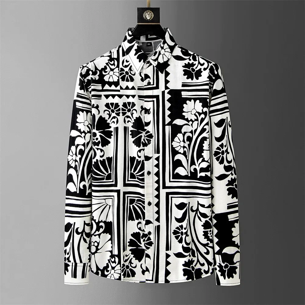 Luxury printed shirt men's long sleeved casual shirt, high-quality, fashionable, trendy, high-end plus size men's clothing XS-6X