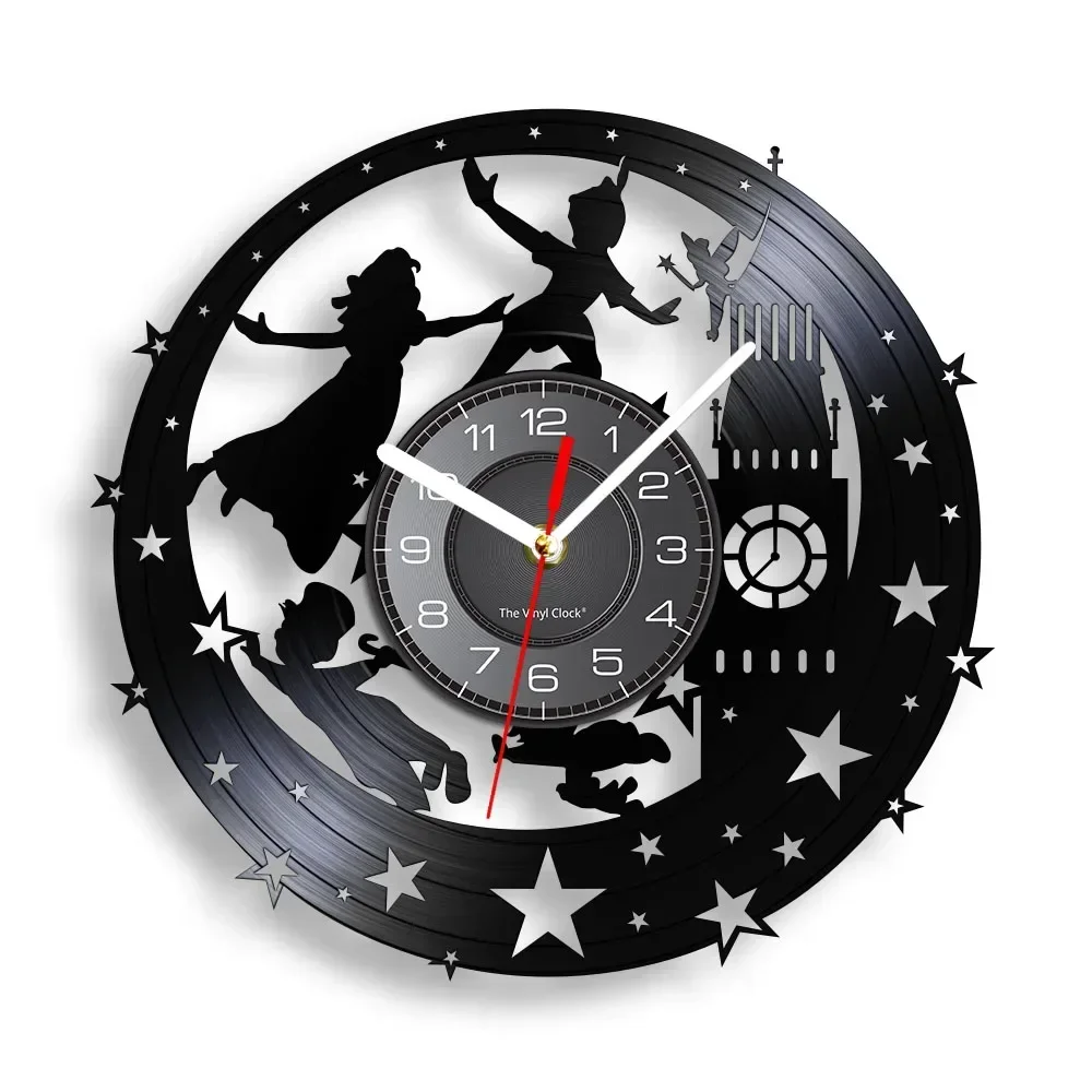 Take Me To Neverland Carved Music Album Vinyl Record Clock Home Theater Cinema Decor London Big Ben Clock Inspired Wall Watch