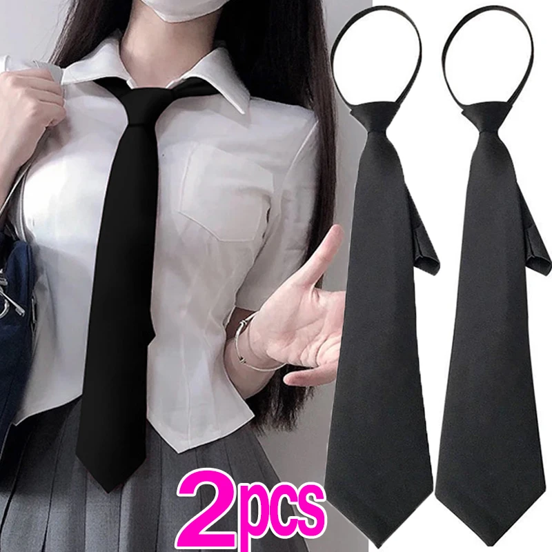 

2/1pcs Unisex Black Simple Clip on Tie Security Tie Uniform Shirt Suit Neckties Steward Matte Funeral Lazy Neck Ties Students