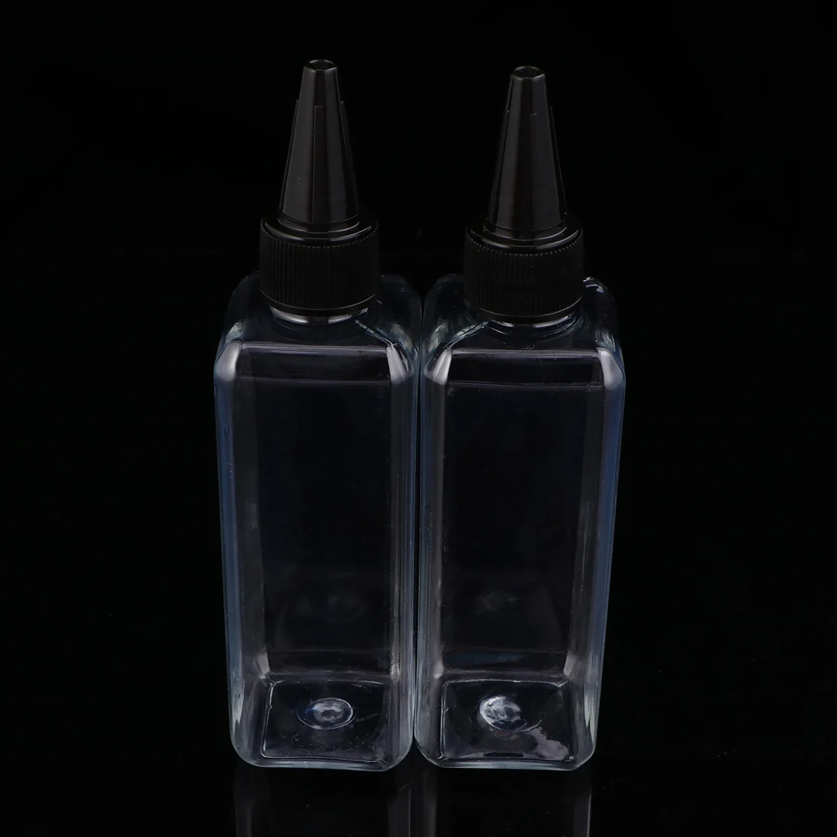 

15pcs 100ml Square Hair Dye Bottles Clear Plastic Hair Coloring Bottle Storage Bottle Pointed Mouth Container (with Black Mouth)