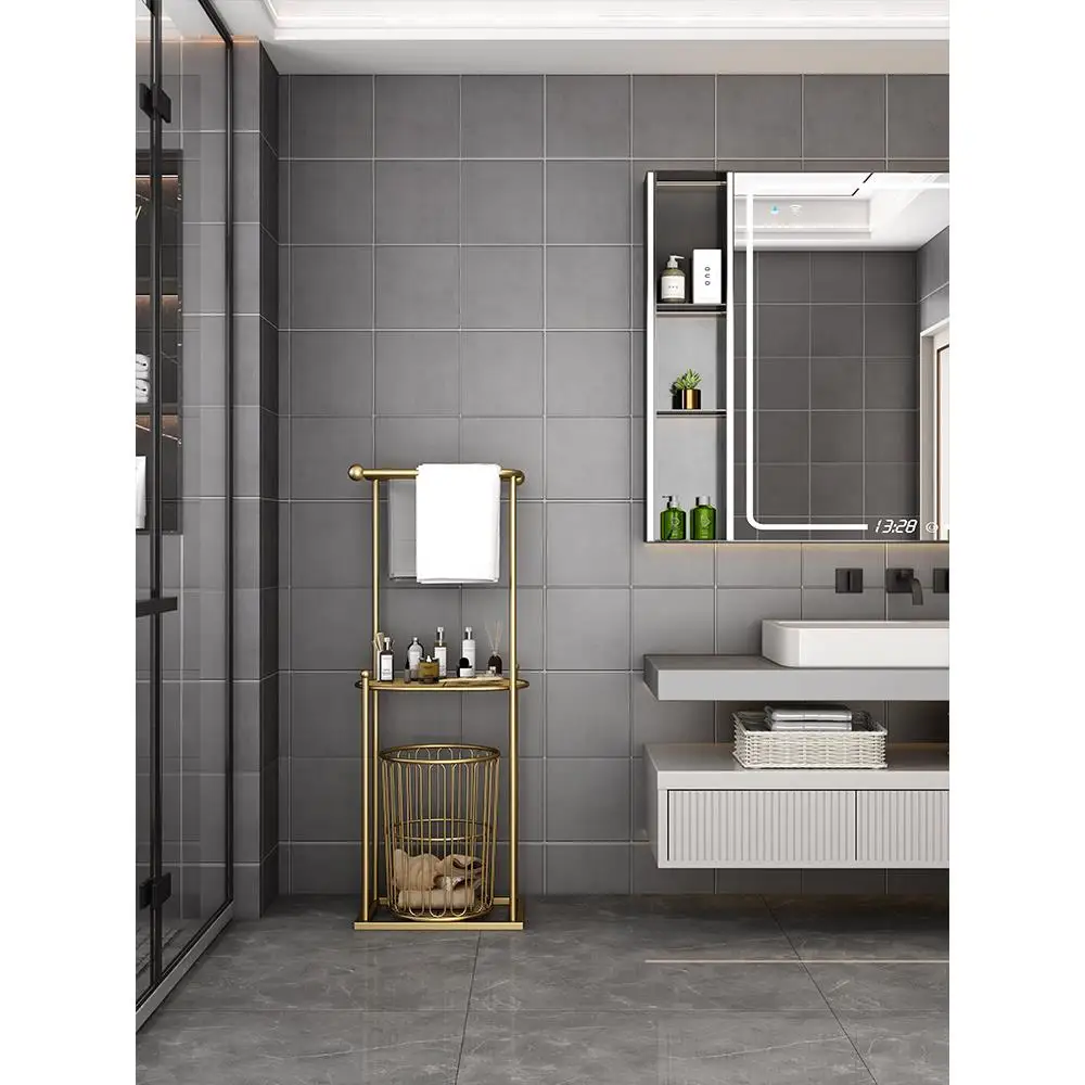 Factory Direct 2026 Top RatedWrought iron bathroom, bathroom, bathtub side rack, floor-to-ceiling light luxury rock slab, bath t
