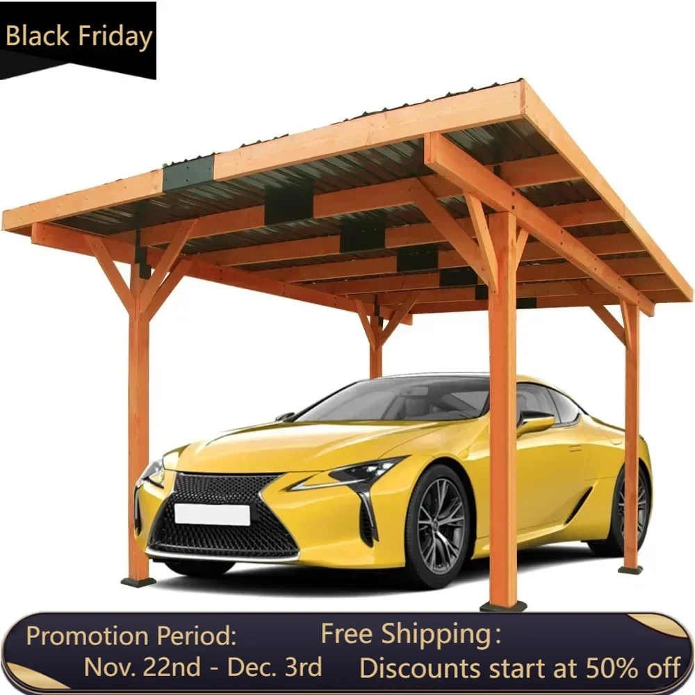 

18.3 x 12.6 x 7.8 FT heavy-duty wooden carport, outdoor carport shelter with steel roof, hardtop pavilion for parking vehicles