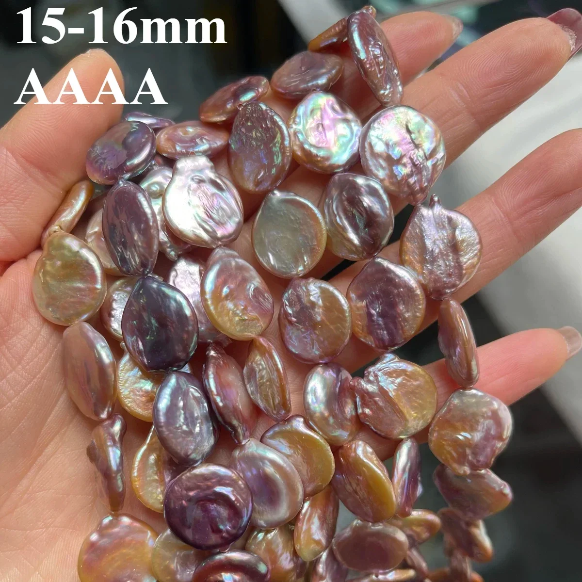 

15-16mm 4A Hot Sale Natural Freshwater Purple Pearl Baroque Round Flawless Bead Jewelry Make DIY Necklace Bracelet Accessories