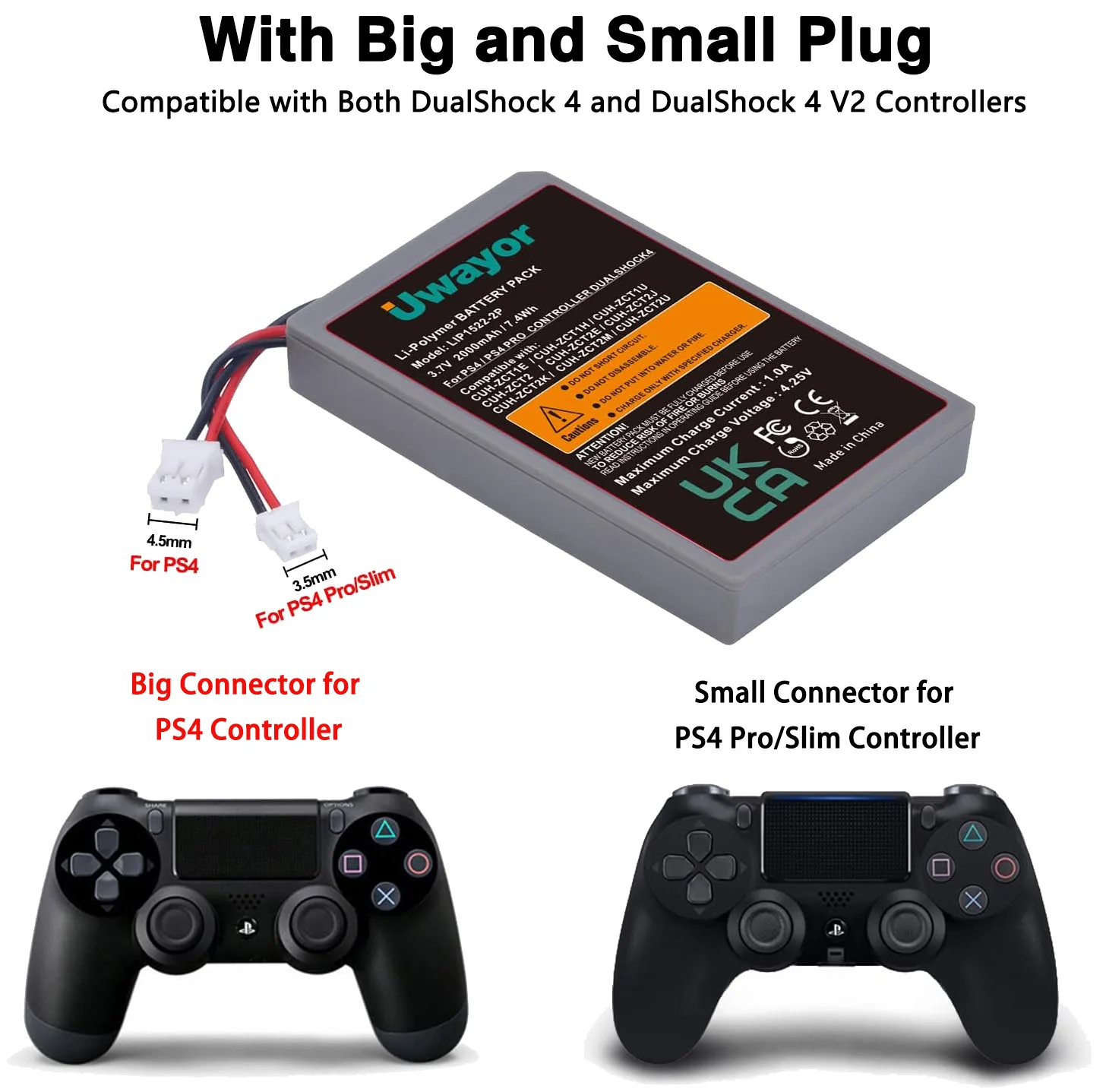 

UWayor PS4 Controller Replacement Battery 2000mAh for Sony PlayStation4/Pro/Slim Dualshock4 CUH-ZCT2 CUH-ZCT2U CUH-ZCT1E LIP1522