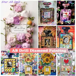 Luksusowy kwiat perfumy butelka AB wiertła 5D diament artystyczny obraz nowe zestawy kwiat bukiet haft Cross Stitch Puzzle Home Decor