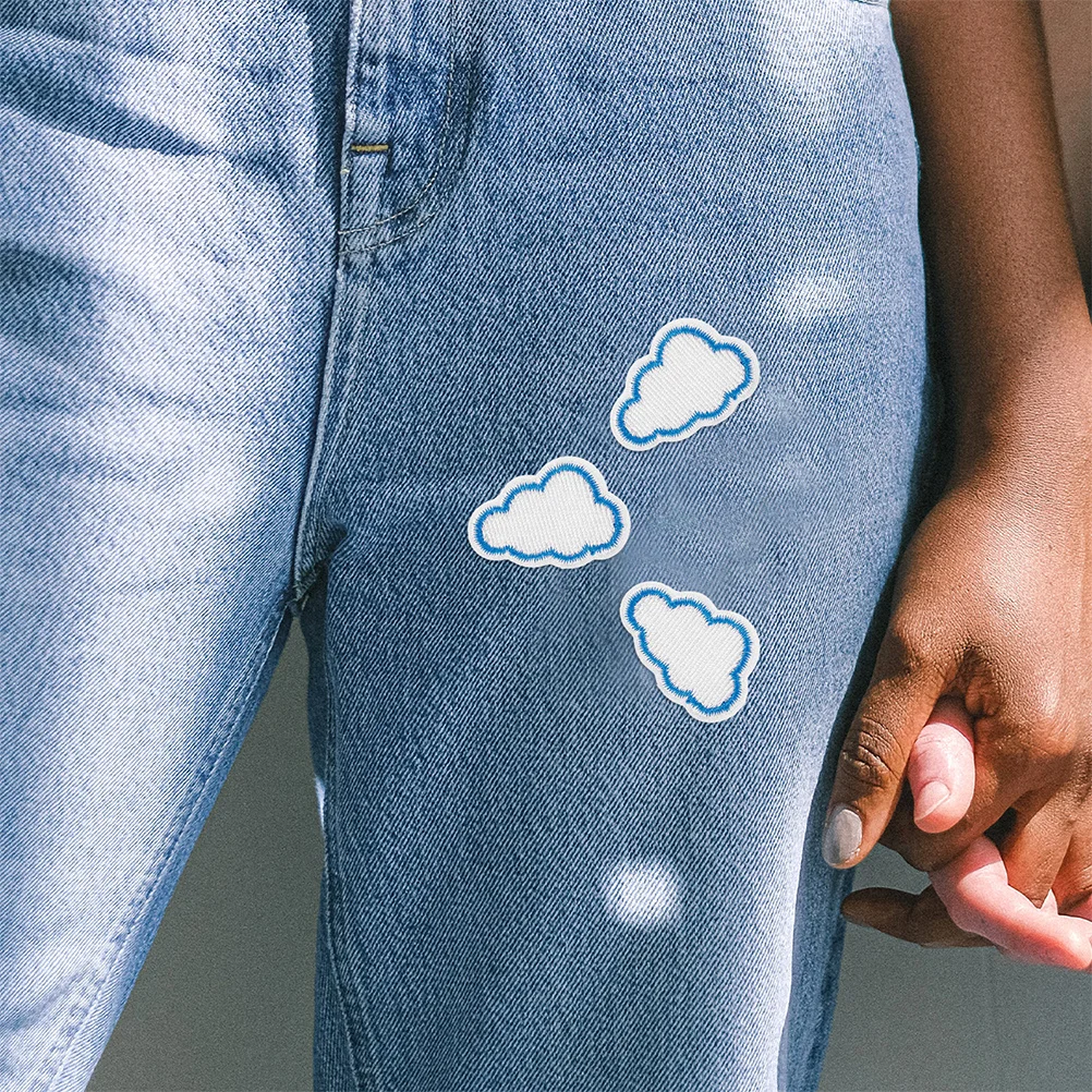 

12pcs White Cloud Embroidered Patches Iron-On Applique Fabric Patch For Diy Clothes Jeans Jackets Bags Craft Handicraft Sewing