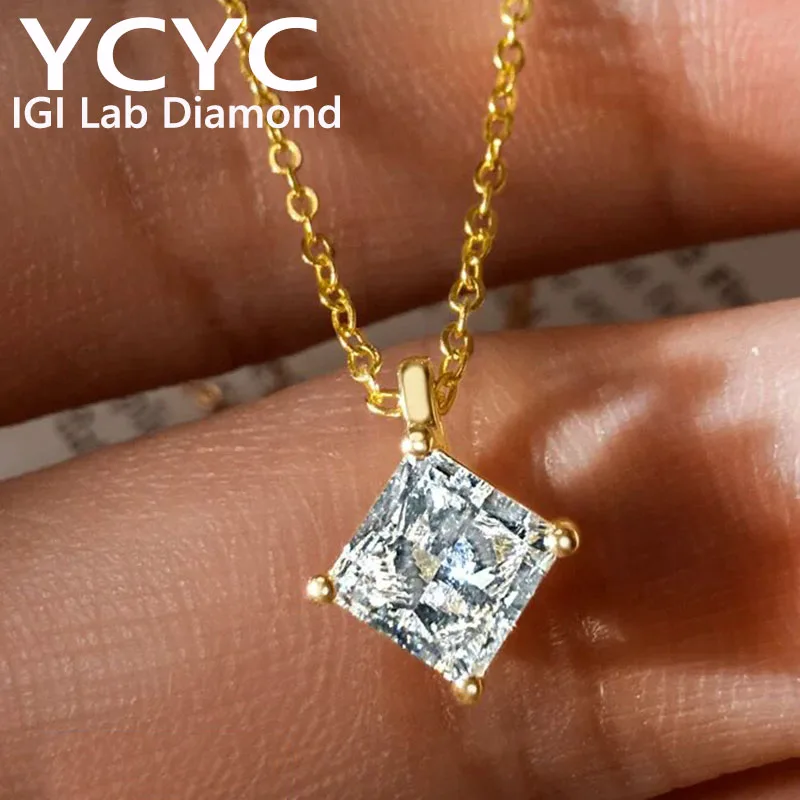 Luxury 14K Yellow Gold 2Ct Lab Grown Diamond CVD HPHT DEF VS-VVS Pendant and  chain Wedding &engagement 
